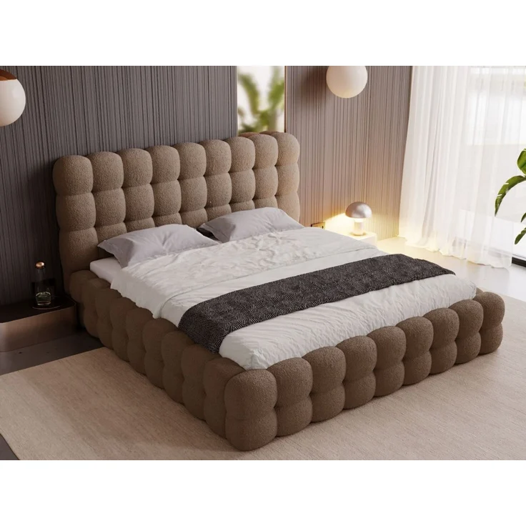 GRAINGOLD Twist Polsterbett 180x200, Doppelbett mit Bettkasten und Lattenrost, Bouclé-Stoff, Braun – Bild 3