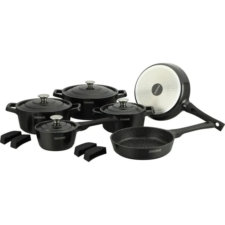 Kochtopf Kasserolle Bratpfannen Set 14-tlg Royalty Line schwarz RL-OS1014M