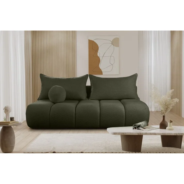 Schlafsofa Designersofa Sofa 3-Sitzer ANZIA in Stoff Ascot Bukla Moosgrün