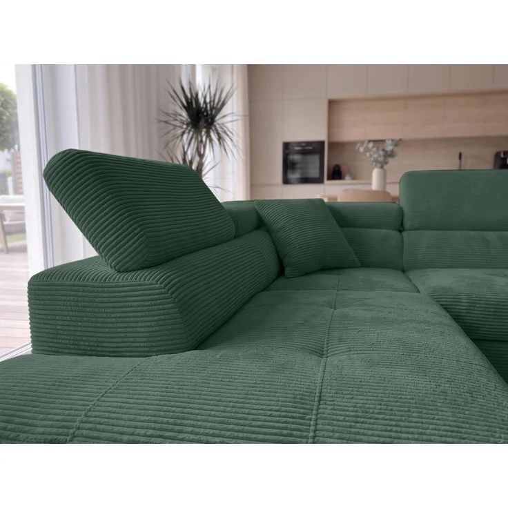 AX LIVING Konak Cord-Schlafsofa L Flaschengrün 276 cm, Bettkasten, Kopfstützen – Bild 5