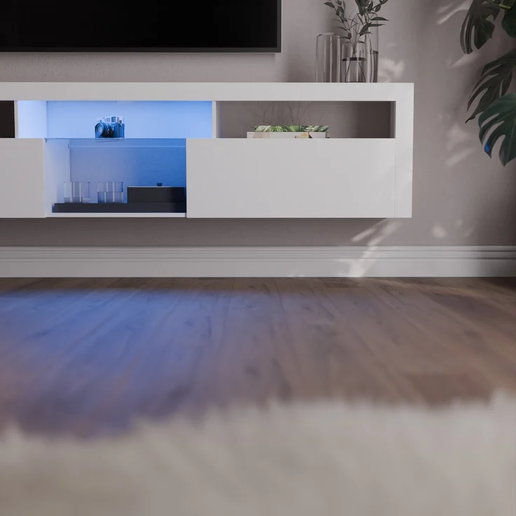 blumfeldt Lowboard Elgin Lowboard Fernsehschrank 150 x 30 x 40 cm, LED (Set), Fernsehschrank weiß TV-Schrank 3 Schubladen 150 x 30 x 40 cm (BxHxT) – Bild 2