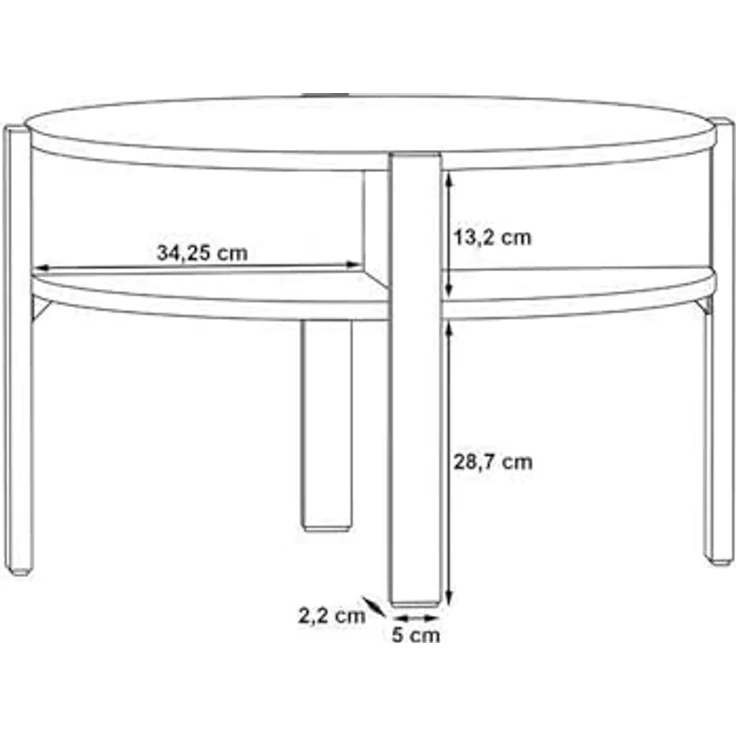 Carryhome Couchtisch Eiche, rund, Holzwerkstoff mit offenem Fach, 74.4x45.5x74.4 cm – Bild 4