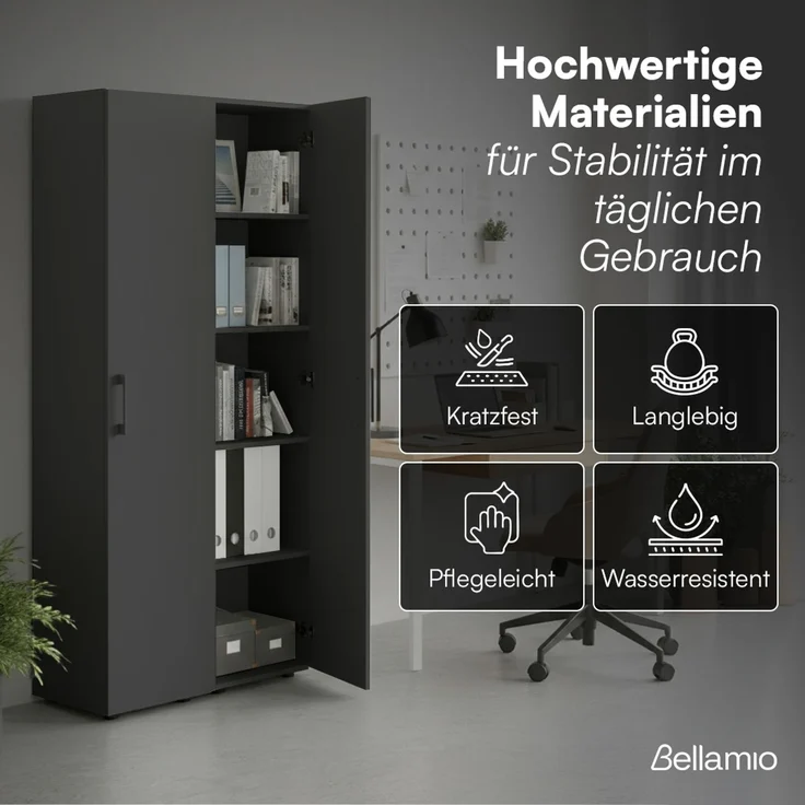 Bellamio 'Apol' Mehrzweckschrank schmal, schwarz, 176x33x40 cm, Aktenschrank mit 5 Ablagefächern, Tür beidseitig montierbar – Bild 5