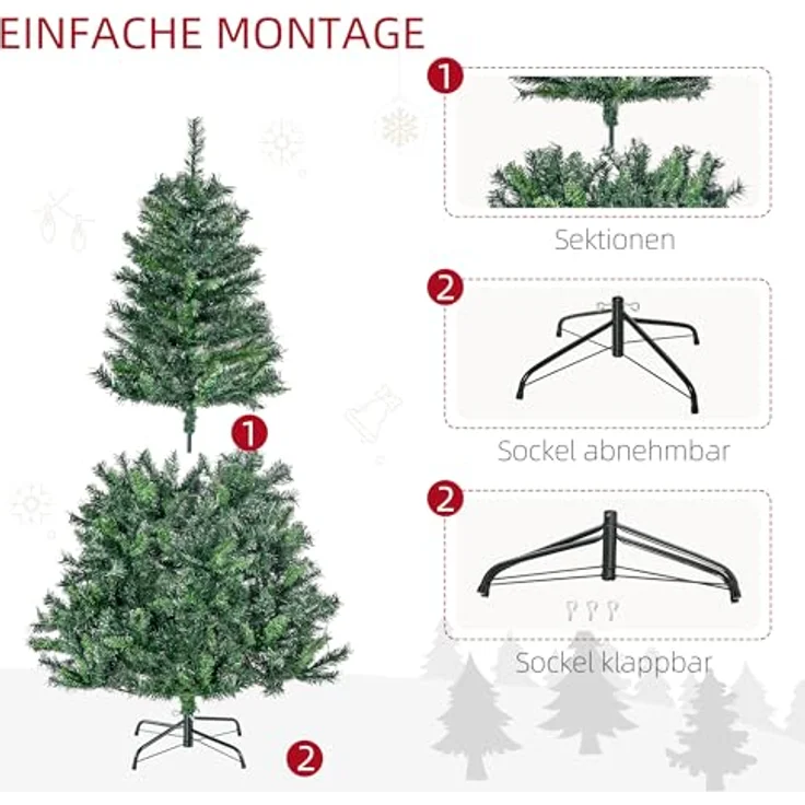 HOMCOM Künstlicher Weihnachtsbaum Tannenbaum mit Deko 120 LEDs 511 Spitzen, Tannen, 95x150 cm (BxH), grün – Bild 6