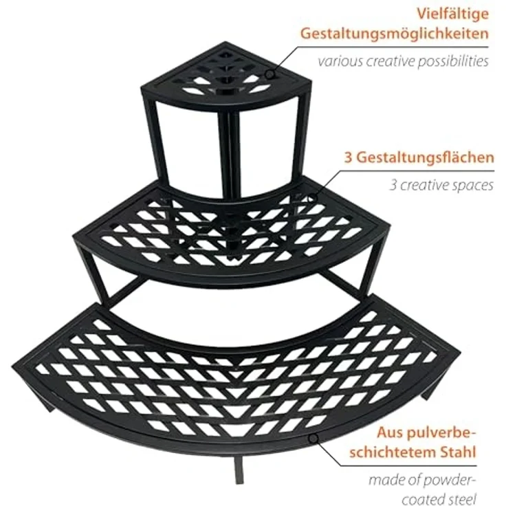 dobar® Blumentreppe 3 Stufig aus Stahl - Eckregal für Pflanzen - Pflanztreppe pulverbeschichtet - Pflanzenständer für Innen- und Außenbereich - 60x60x60 (LxBxH) - Anthrazit – Bild 3