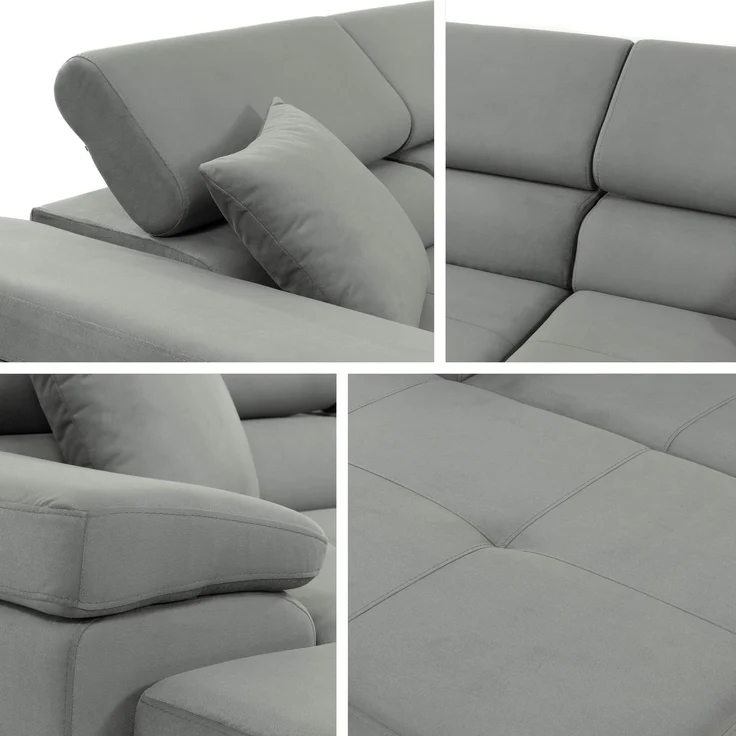 Ecksofa Torezio Mini mit Bettkasten, Schlaffunktion und Einstellbare Kopfstützen (Farbe: Lumo 65, Seite: Links) – Bild 7