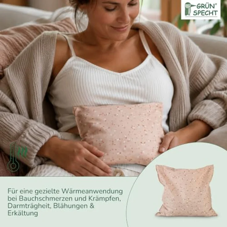 GRÜNSPECHT Kirschkern-Kissen 19 x 19cm, 100% Baumwolle, rosa | Medizinprodukt: Wärmekissen mit Kirschkernfüllung, für Mikrowelle & Backofen - bei Bauchschmerzen I Made in Germany – Bild 5