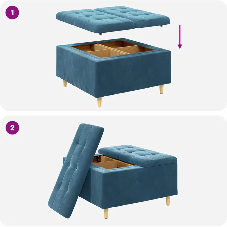 vidaXL Ottoman mit Stauraum Blau 80 x 80 x 45 cm Samt 876839 – Bild 9