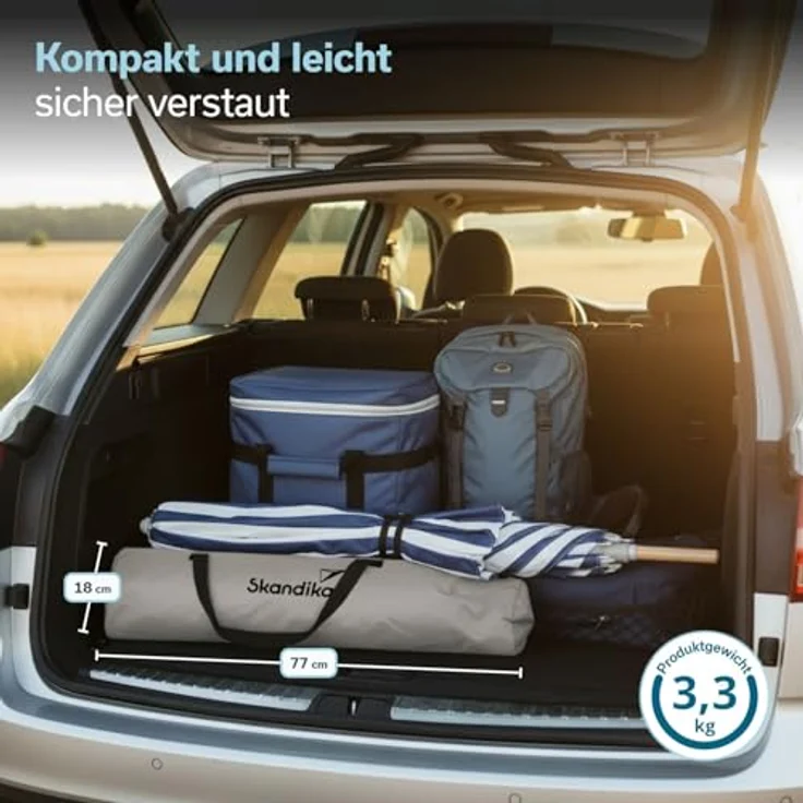 Skandika Strand Klappstuhl Beach | Bequemer Strandstuhl mit atmungsaktivem Mesh, Getränkehalter, niedrig, leicht zu transportieren, max. 136 kg | Faltbarer Campingstuhl, Liegestuhl (beige/türkis) – Bild 7
