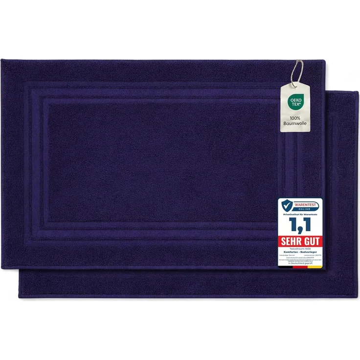 Komfortec Badematte Badvorleger aus 100% Baumwolle, 50x70 cm Duschvorleger, Waschbar Duschmatte, Frottee, Rechteckig, 600 g/m², 2er Set, Saugfähig & Schnelltrocknend