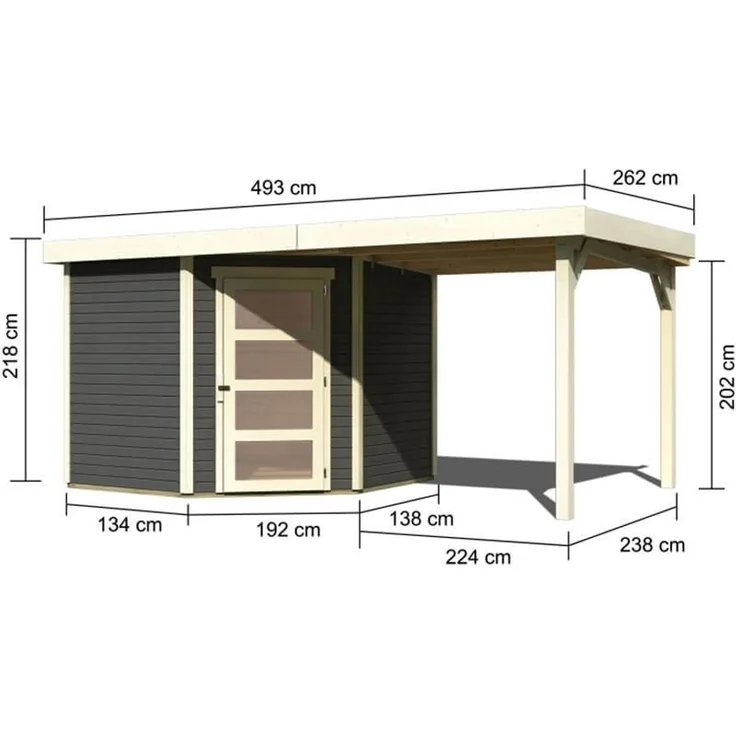 Karibu Gartenhaus 19mm Schwandorf 5 mit Anbau 2,40m Terragrau nur Anbau – Bild 2