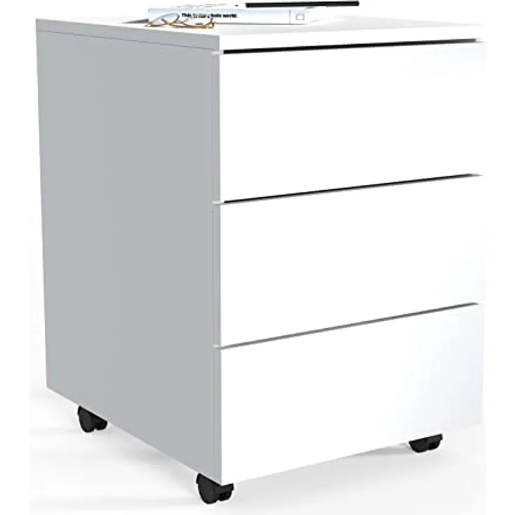 MID.YOU Rollcontainer, Weiß, Holzwerkstoff, 3 Schubladen, erweiterbar, griffloses Öffnen, 39x55x45 cm