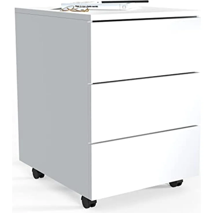 MID.YOU Rollcontainer, Weiß, Holzwerkstoff, 3 Schubladen, erweiterbar, griffloses Öffnen, 39x55x45 cm – Bild 1