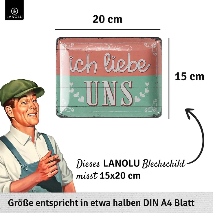 LANOLU Blechschild ich liebe uns - 15x20cm – Metall – Mehrfarbig – 15197 – Bild 4