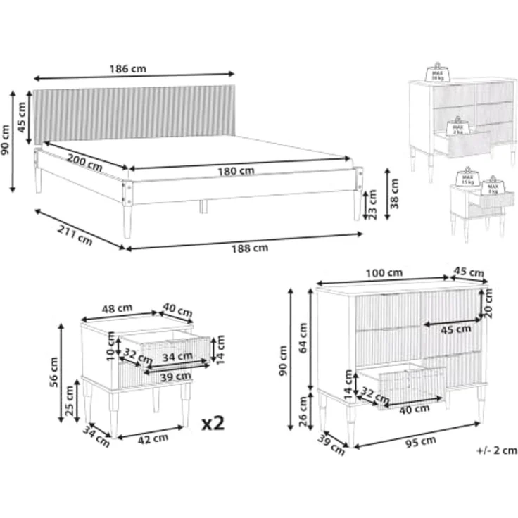 Schlafzimmer Set Kiefernholz AMBAZAC 180 x 200 cm Hellbraun – Bild 3