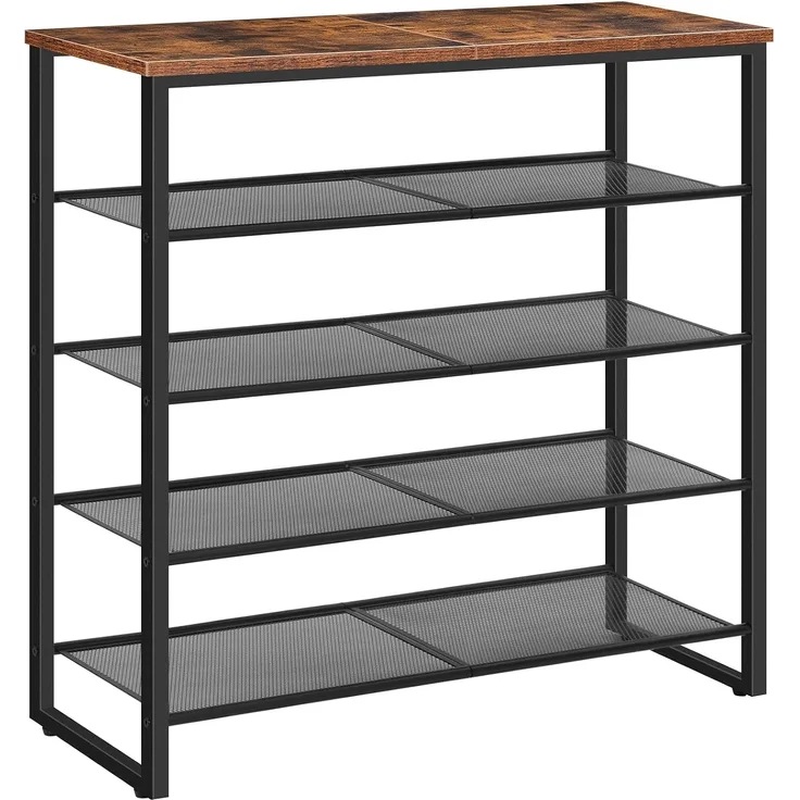 HOOBRO Schuhregal, 5 Ebenen Schuhablage, Schuhschrank, für 16-20 Paar Schuhe, Schuhaufbewahrung, platzsparend, robust und stabil, Flur, Wohnzimmer, Dunkelbraun-Schwarz EBF58XJ01