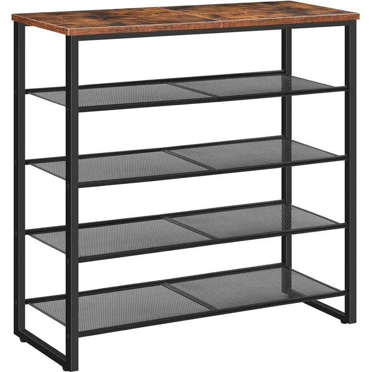HOOBRO Schuhregal, 5 Ebenen Schuhablage, Schuhschrank, für 16-20 Paar Schuhe, Schuhaufbewahrung, platzsparend, robust und stabil, Flur, Wohnzimmer, Dunkelbraun-Schwarz EBF58XJ01