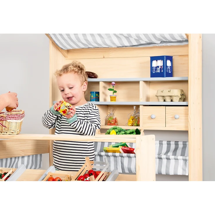 Pinolino 'Lucy' Marktstand, geeignet für Kinder von 2-8 Jahren, Kiefer / MDF, natur / grau, 107 x 95 x 127 cm – Bild 3