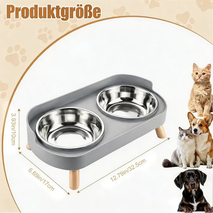 TUWENA Napf-Set Katzennapf Hundenapf Edelstahl Doppelnäpfe mit Ständer & Spritzschutz, Edelstahl, Nackenschonend, rutschfest, spülmaschinenfest, umkippsicher,hygienisch – Bild 2