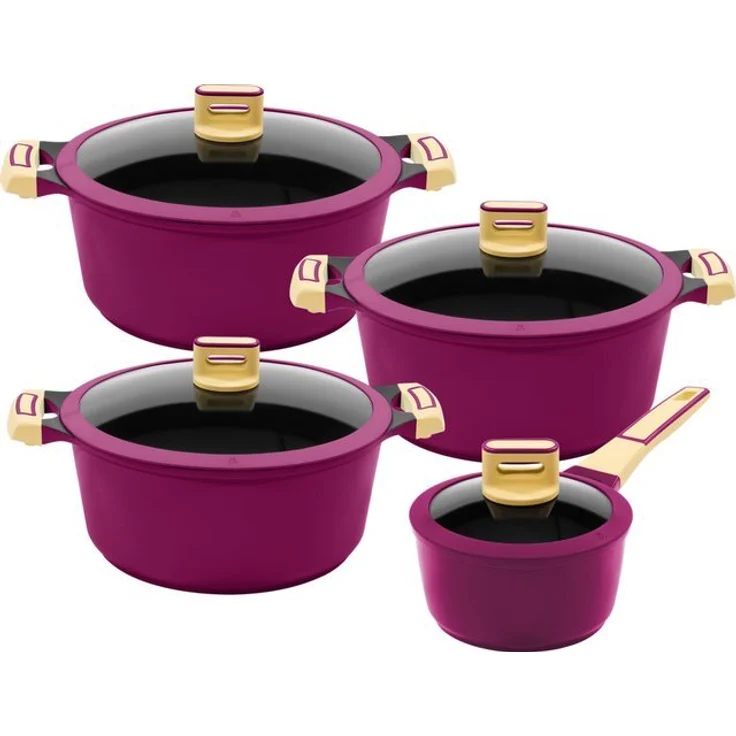 KING Kochtopf GOURMET, Aluminiumguss (Set, 8-tlg), Induktion, matte Oberfläche, Set + 3 Töpfen, 1 Stieltopf, 4 Glasdeckel – Bild 3