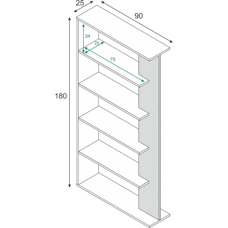 Dmora - Bücherregal Columbia, Doppelseitiges Bücherregal mit 5 Böden, Büro- oder Schlafzimmertrennregal, cm 90x25h180, Weiß und Zement – Bild 2