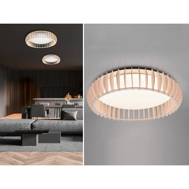 Große LED Deckenleuchte MONTE mit Naturholzlamellen & Fernbedienung, Ø 60cm