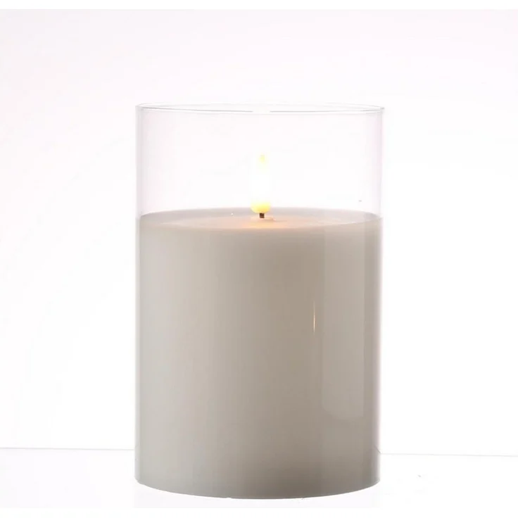 MARELIDA LED-Kerze LED Kerze im Glas Windlicht Echtwachs Timer H: 15cm D: 10cm weiß, LED Classic – Bild 1