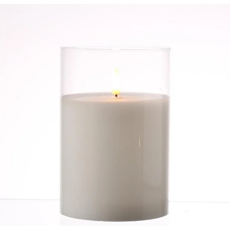 MARELIDA LED-Kerze LED Kerze im Glas Windlicht Echtwachs Timer H: 15cm D: 10cm weiß, LED Classic