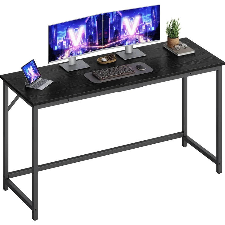 VASAGLE Tisch, Computertisch, Bürotisch, 140 x 50 x 76 cm | Für Arbeitszimmer, Schlafzimmer, Wohnzimmer, Ebenholzschwarz-Mattschwarz, BARNET Kollektion LWD043B56