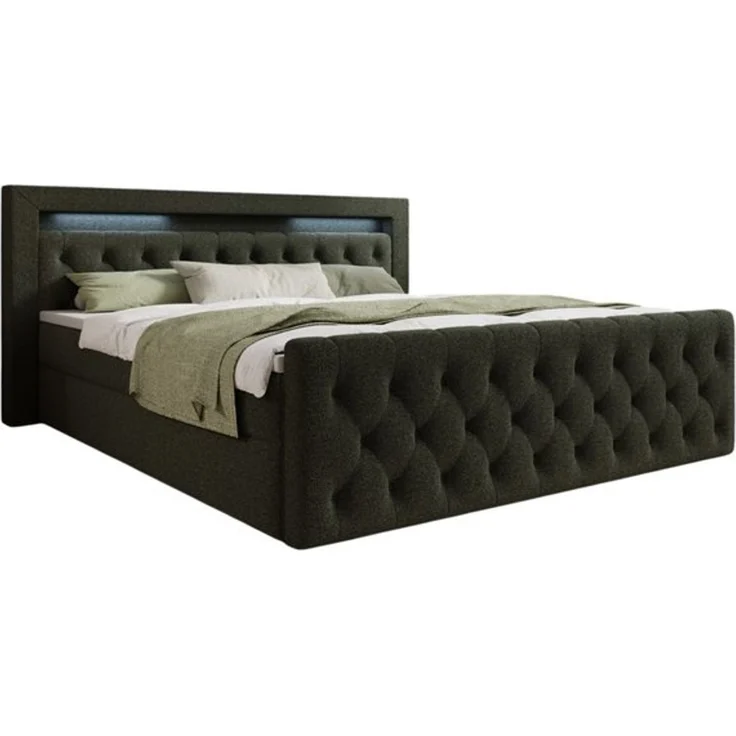 thematys Boxbett LED mit Bettkasten 160x200cm, mit Bonnellfederkernmatratze H3, Bouclé/Velours, mit Stauraum, mit 3 cm Topper, Olive (Quelle 37), Art.-Nr. S04JN0YROAB – Bild 6