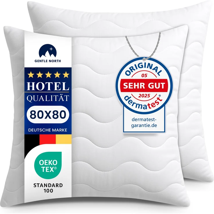 Gentle North Hochwertige Kopfkissen 80x80 cm groß in Hotelqualität - 2er Set Flauschige, gut gefüllte Schlafkissen für Allergiker geeignet (Ökotex 100 Zertifiziert) - 60° Waschbar – Bild 1