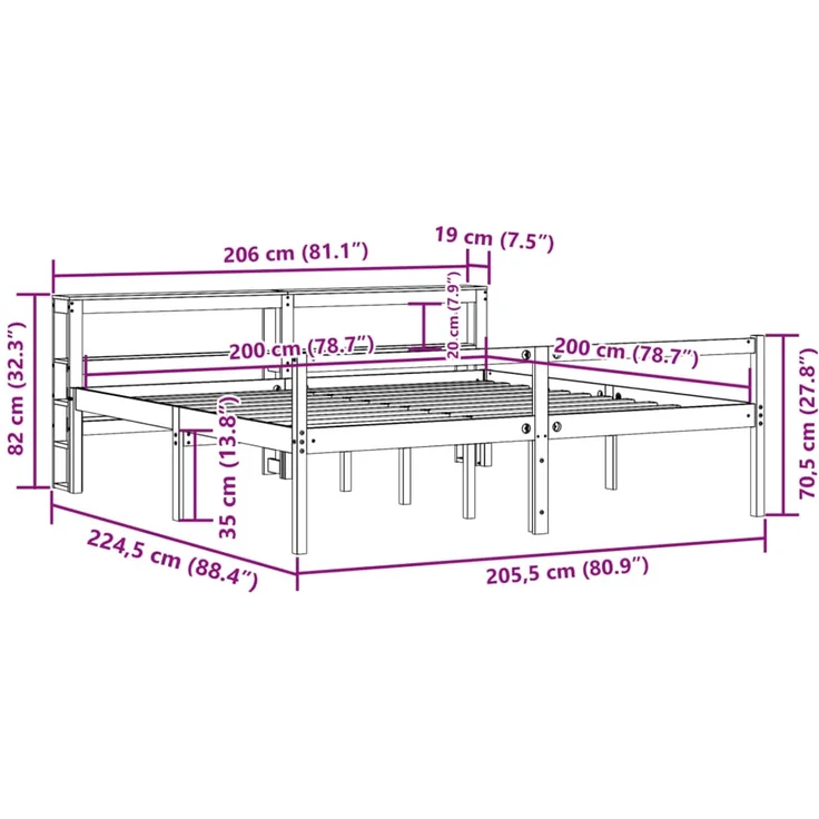 vidaXL Seniorenbett mit Kopfteil 200x200 cm Massivholz Kiefer 3305873 – Bild 12
