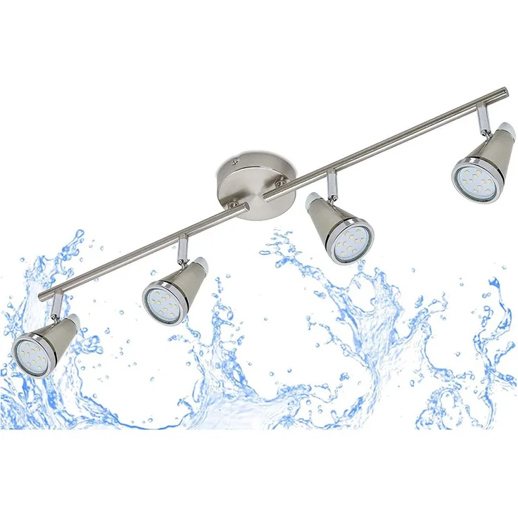 TRANGO LED Deckenleuchte, 4-flammig 1009-42 LED Badleuchte WET IP44 Bad Deckenleuchte in Nickel matt & Chrom, Flurlampe, WC Lampe, Deckenlampe, Deckenstrahler, inklusive 4x 5 W GU10 LED Leuchtmittel Spots schwenkbar