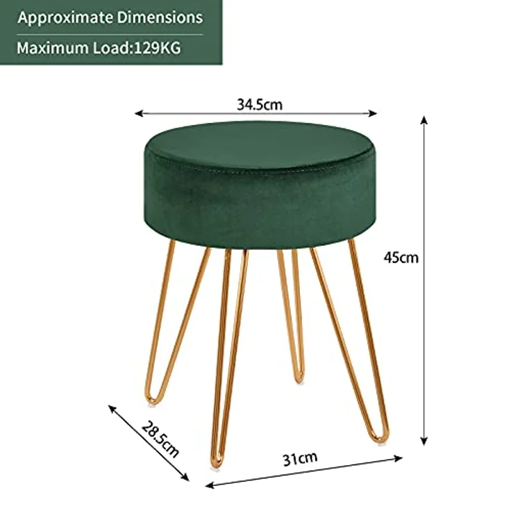 Duhome Hocker, Sitzhocker Rund Hocker Samt oder Stoff Lederoptik Schemel Metallbeine – Bild 4
