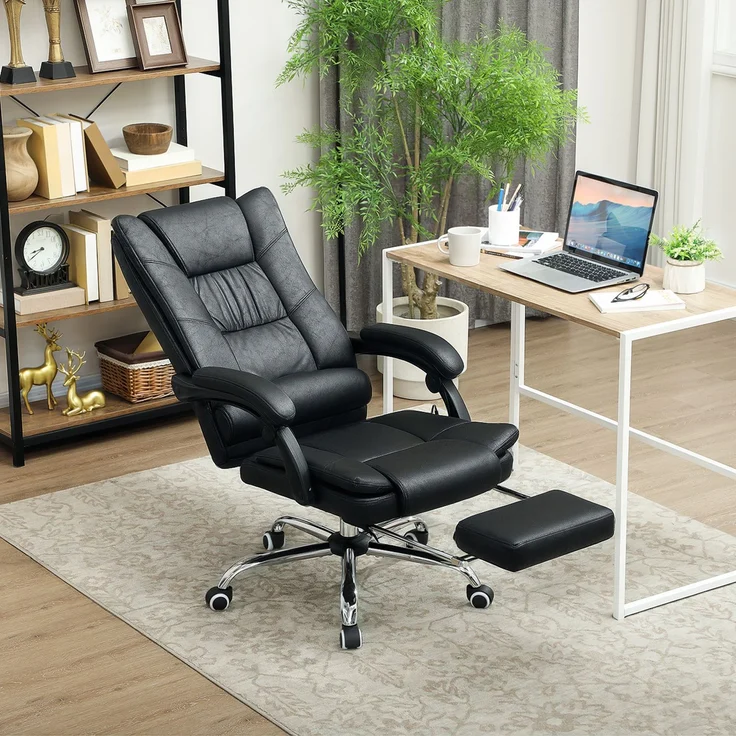 JARDJ Massagstuhl Bürostuhl mit Massagefunktion, inkl Fußstütze, höhenverstellbar, 64 cm x 70 cm x 118 cm, Schwarz – Bild 4