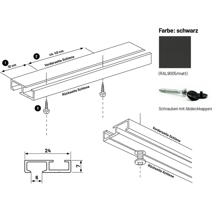 Deco-Raum Gardinenschiene Minimal, 1-läufig, Wunschmaßlänge, kürzbar, Deckenmontage, verschraubt, Aluminium, Komplett-Set vorgebohrt – Bild 3