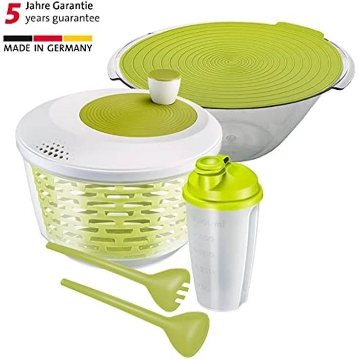 WESTMARK Salatschleuder Set 4tlg, inkl. Salatschüssel, -besteck und Dressingshaker, Kunststof – Bild 2
