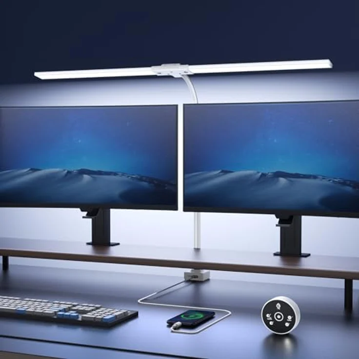 YICAIZI Schreibtischlampe LED Dimmbar - 1500LM 24W Klemmbar Büroschreibtischlampe mit Fernbedienung, 80CM Schwanenhals Schreibtisch Lampe USB-Ladeanschluss, für Büro & Zuhause, Weiß – Bild 2