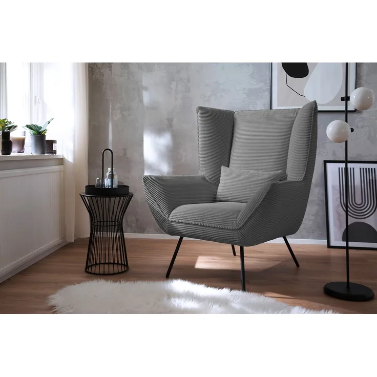 KAWOLA Sessel IVA Relaxsessel Cord grau 112 x 94 x 90 cm