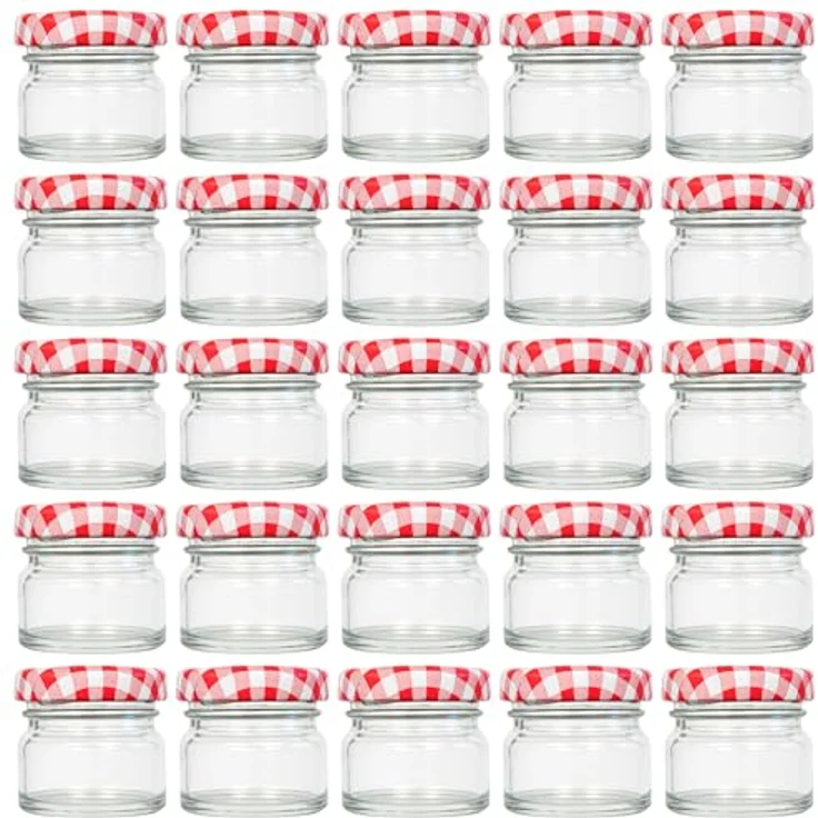 hocz 25x Mini Marmeladengläser 30 ml | mit Deckel Rot Kariert TO 43 | kleine Einmachgläser mit Schraubdeckel zum befüllen | Schraubgläser, Sturzgläser Set | leere Gläser für Marmelade | 25 Stück – Bild 1