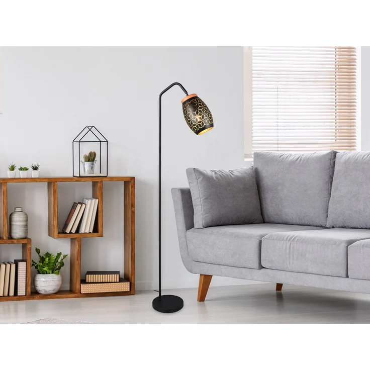 LED Stehleuchte in Schwarz/Gold mit ausgefallenem Stanzmuster, Höhe 147cm
