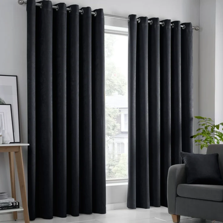 Fusion - Schwarze Vorhänge B90 x L72 (229 x 183 cm) - 2 Paneele - Ösenvorhänge in schwarz - Thermovorhänge für Schlafzimmer/Wohnzimmer - Schwarze Vorhänge & Vorhänge - Schwarze Türvorhänge -