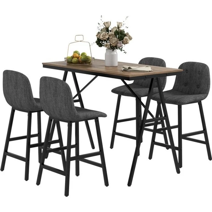 HOMCOM Bargruppe Küchentisch, Bistrotisch mit 4 Stühlen, Bartisch Set für Küche, (Bartisch-Set, 5-tlg, 5-teiliges Bartisch-Set), Dunkelgrau+Schwarz – Bild 4