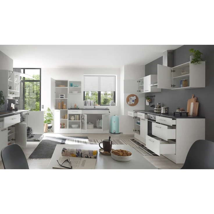 EDDY Moderner Schubladenschrank Küche in Weiß matt, Metallic Grau - Geräumiger Küchenunterschrank mit viel Stauraum - 60 x 90 x 60 cm (B/H/T) – Bild 6