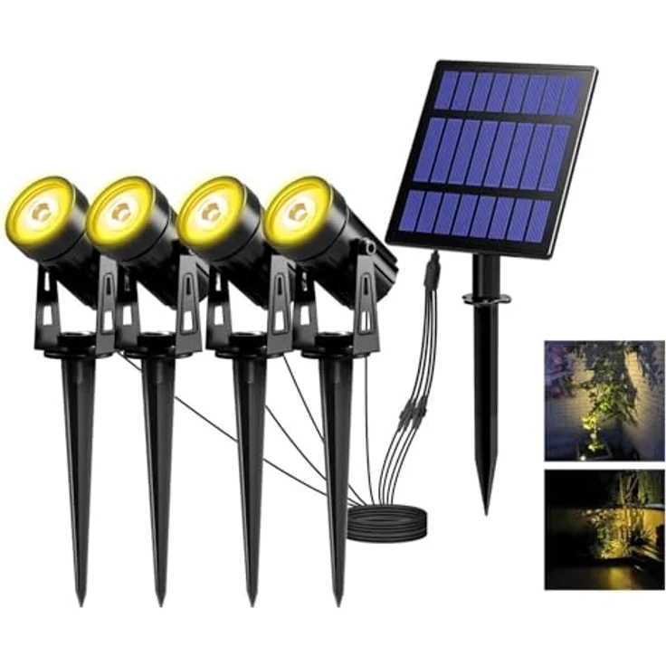 T-SUN Solarleuchte Garten, 4er Set LED Gartenstrahler, 3000K Warmweiß, IP65 wasserdicht, automatischer Schalter, einstellbar, Solarbetrieben – Bild 1