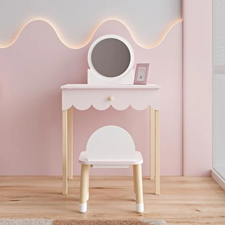 Kinderschminktisch mit Stuhl Vestnes Cotton Candy/Weiß [en. casa] – Bild 3