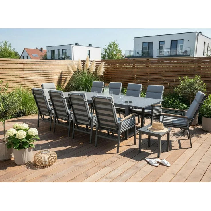 KONIFERA Garten-Essgruppe Edessa Komfort, (Set, 22-tlg, 10x Sessel, 10x Auflagen, 1x Tisch groß, 1x Tisch klein), inkl. 10 Sessel, 10 Sitzkissen, 1 Ausziehtisch, 1 Beistelltisch – Bild 5