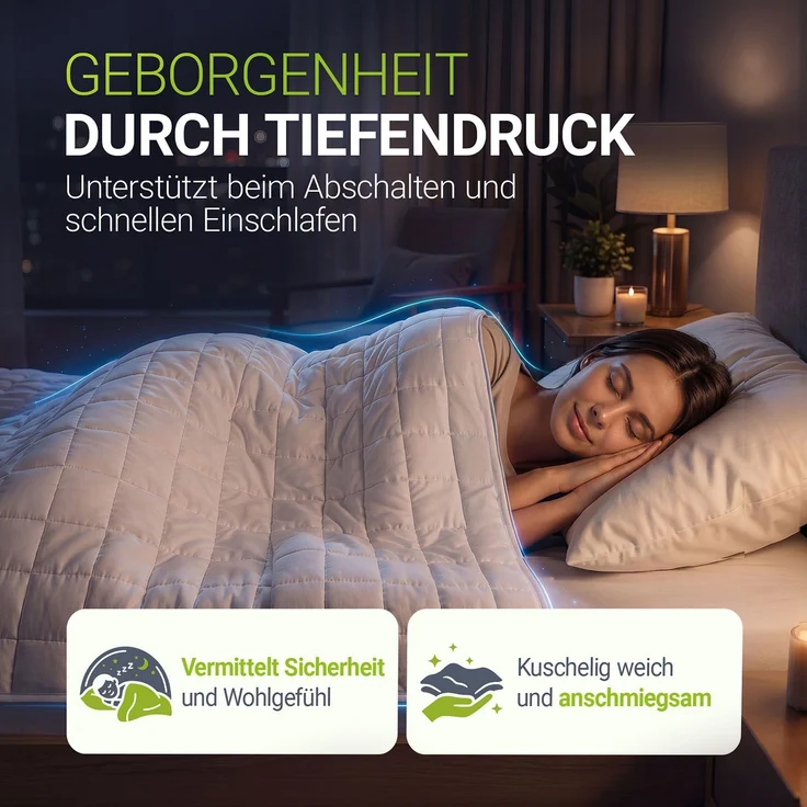 Juskys Gewichtsdecke 135x200 – weiß, beschwerte Schlafdecke mit Glasperlen, Baumwolle & Mikrofaser, entspannend & schlaffördernd bei Unruhe – 5 kg – Bild 2