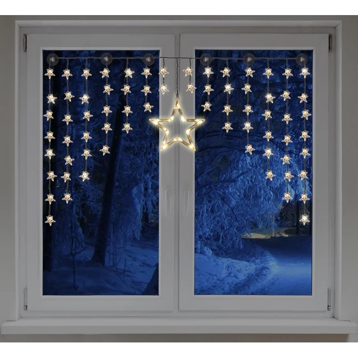 Spetebo Lichtervorhang LED Sternen Lichtervorhang warm weiß - 140 cm, 90-flammig, Deko Lichterkette mit 90 LED für Innen und Außen – Bild 1