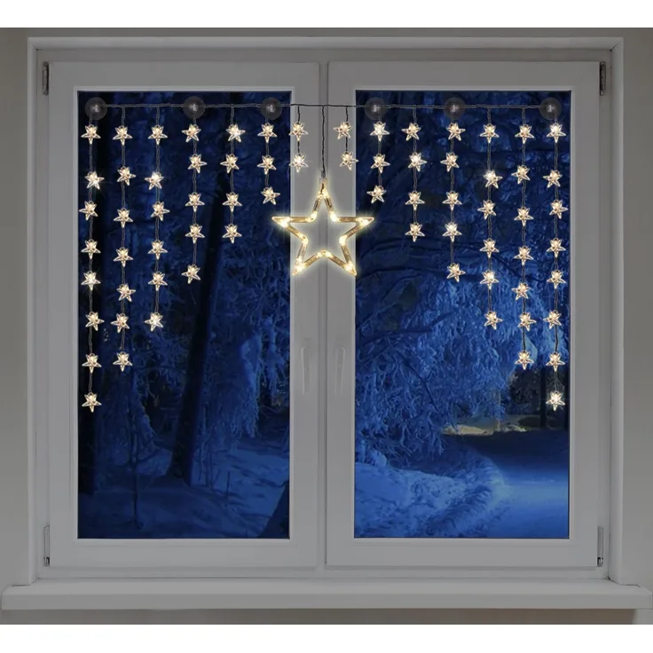 Spetebo Lichtervorhang LED Sternen Lichtervorhang warm weiß - 140 cm, 90-flammig, Deko Lichterkette mit 90 LED für Innen und Außen